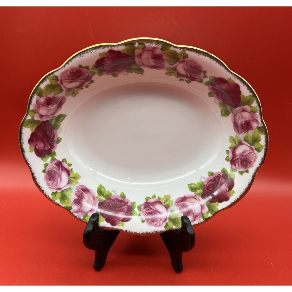 Royal Albert OLD ENGLISH ROSE Oval Serving Bowl Brushed Gold 9"x 7.5"x 2"